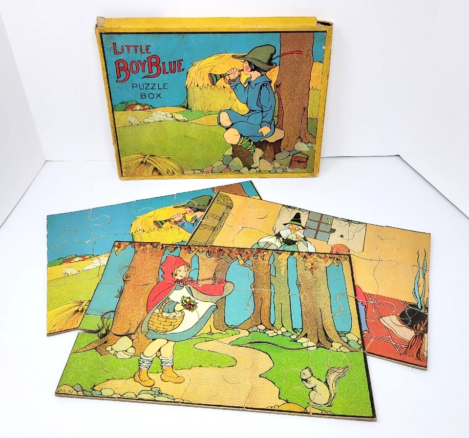 Antiguo (Juego de 3) Milton Bradley Little Boy Azul Puzzle Caja Cuentos de Hadas #4216 Foto 1 de 4