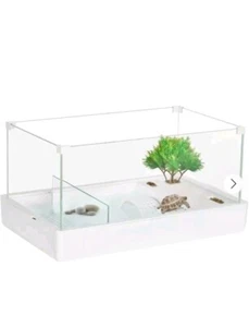 PawHut Turtle Tank, Glass Tank with Basking Platform, Reptile Habitat - Picture 1 of 6