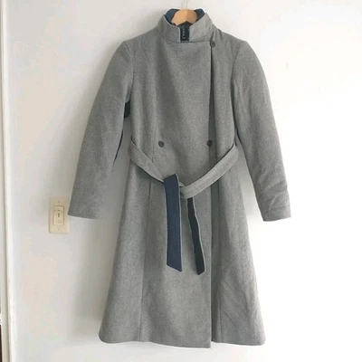 Brooks Brothers 2in1 Pea Coat Women S Gray Wool Blend Belt Hood Double Breasted - Image 1 of 4