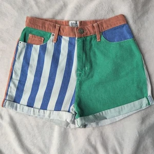 BDG Urban Outfitters Shorts Womens 26 Denim Cuffed Colorblock Striped High Waist - Picture 1 of 10