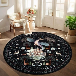 Washable Area Rugs for Living Room Bedroom 6ft Round, Black Dragon Animal Pri... - Bild 1 von 9