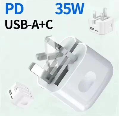 35W PD USB-C & USB-A Fast Charger Plug Adapter For iPhone 17 16 15 14 13 Pro - Image 1 of 3