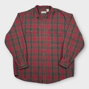 L.L. Bean Plaid Heavyweight Flannel Shirt Size L Lumberjack Cabin Red Brown - Picture 1 of 5