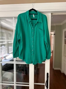 EUC Zenana Button Down Raw Edge Shirt Green XL - Picture 1 of 8