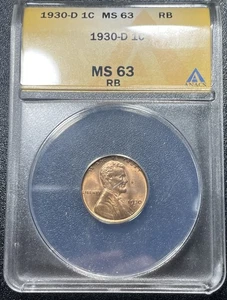 1930 D Lincoln Wheat Cent 1c ANACS MS63 RB Red-Brown - Picture 1 of 4