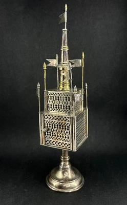 Large 12"  Antique 19th Century Silver Plated Spice Tower Judaica - Image 1 of 4