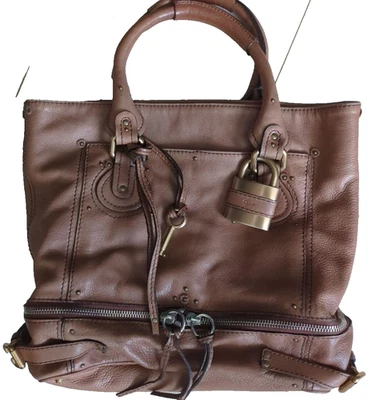 Bolso de Mano Chloe Paddington Cuero Marrón Con Llave Candado De Colección Auténtico NNNq58 Foto 1 de 4