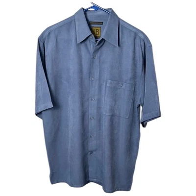 Рубашка Bruno - синяя замшевая из микрофибры с коротким рукавом на пуговицах - L - Изображение 1 из 4