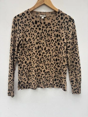J Crew кашемир свитер маленький леопард Crewneck пуловер черный желтовато-коричневый бежевый - Изображение 1 из 4