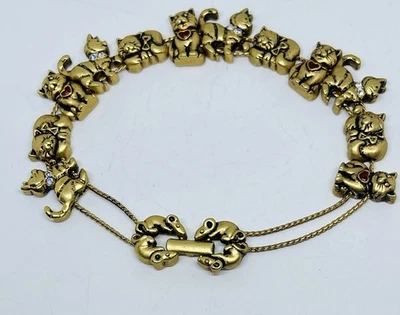 "Brazalete vintage Avon gato gatito y ratón envejecido tono dorado con dije deslizable 7,75""" Foto 1 de 4