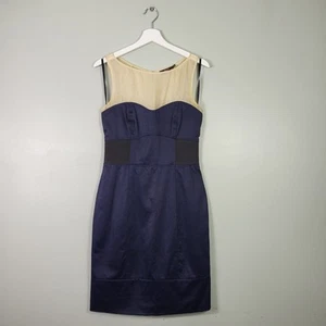 Reiss 100% Silk Illusion Dress Size 10 Sheath Navy Blue Back Zipper SKU 3521 - Picture 1 of 18