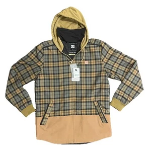 Chaqueta DC Hombres Grande Shacket Resistencia Monopatín Tostado/Verde A Cuadros Sudadera con Capucha **NUEVA CON ETIQUETAS** - Imagen 1 de 11