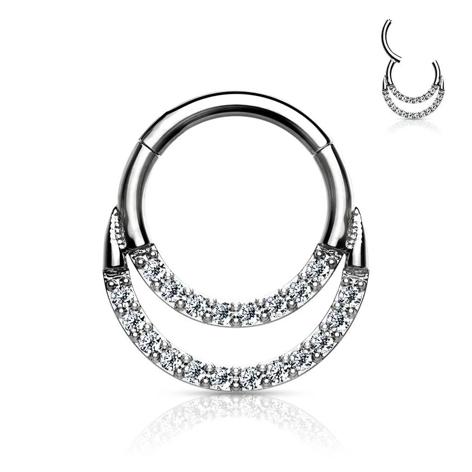 Piercing Ring Kolbenring Stahl Doppelt Line Strasssteine ( Ohr, Daith , Septum) - Bild 1 von 1