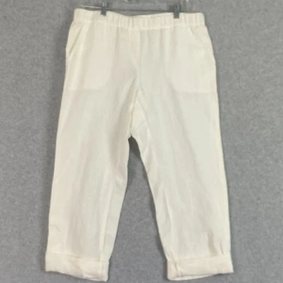 J Jill Pure Jill Linen Pants Womens MP White Pull On Roll Tab Hem Ankle NWT - Image 1 of 4