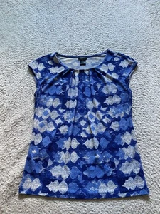 Ann Taylor Damen geometrische Kurzarm Plissee Bluse mehrfarbig Petite PS - Bild 1 von 9
