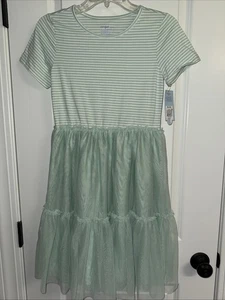 NUOVO VESTITO BAMBINA CAT & JACK VERDE A RIGHE IN TULLE TAGLIA XL 14 - Foto 1 di 2