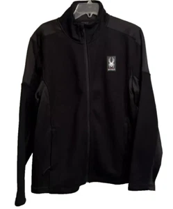 NWT $129 Spyder Jacket Black Waffle Soft Knit Fleece Lined Men Size M Full Zip - Picture 1 of 5