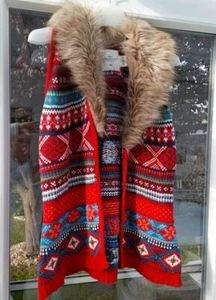 Strick Weste Fellkragen H&M Gr. S 36 Q76  zu Hose Rock Kleid Über Jeansjacke Rot - Bild 1 von 6