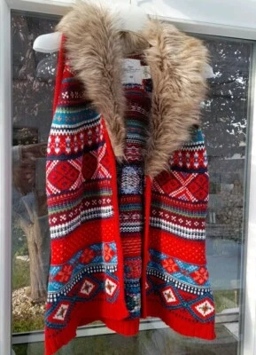 Strick Weste Fellkragen H&M Gr. S 36 Q76  zu Hose Rock Kleid Über Jeansjacke Rot - Bild 1 von 4