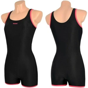 Reebok Mädchen Badeanzug mit Bein Schwimmanzug Logo Kinder schwarz/pink 110-128 - Picture 1 of 3