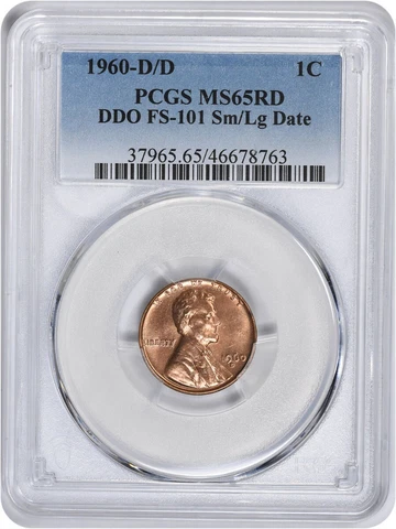 1960-D/D Lincoln Cent DDO FS-101 Sm/Lg Date MS65RD PCGS Cover