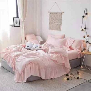 3 PCs Indian handmade pure soft cotton big size ruffle handmade duvet cover set - Picture 1 of 9