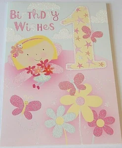 Girl's 1st Birthday. Birthday Wishes Card. Kidz Club Range by Silverline Cards. - Picture 1 of 6
