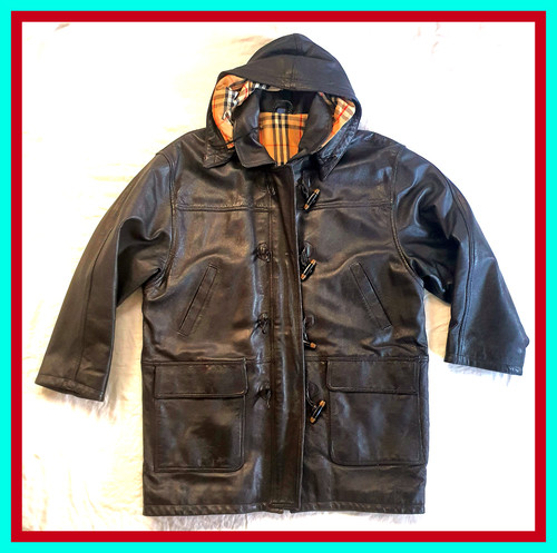 Magnificent Burberry's Brown Leather Duffle Coat. Mint Condition. Superb Quality