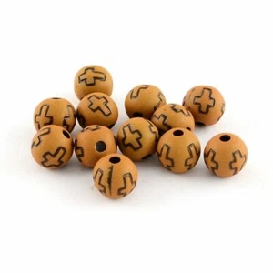 100 pcs Light Brown Coffee Acrylic Round Spacer Beads – 8mm (5/16″) – Cross - Picture 1 of 1