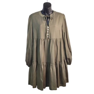 ECOWISH Dress Women's V-Neck Puff Long Sleeve Army Green Dress Sz M NWT - Picture 1 of 9
