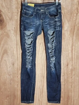 machine jeans womens size 26 skinny distressed stretch low rise denim dark blue - Image 1 of 4