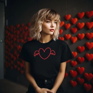 Red Valentines Day T Shirts For Women Heart Print Casual Tops Graphic Tee Gift - Picture 1 of 4