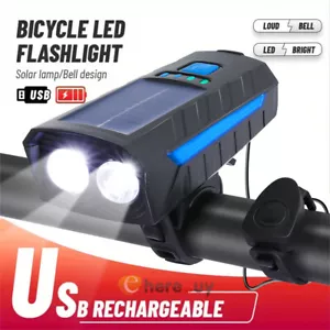 Solar Powered Bike Light, USB-C Rechargeable LED Bike Headlight, with Horn - Picture 1 of 55