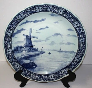 Royal Sphinx Maastricht 16" Delft Blue Windmill Scene Wall Plate-Made in Holland - Picture 1 of 8