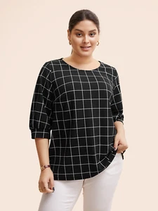NWT BloomChic Black & White Windowpane Puff Sleeve Blouse Size 3X (22-24) - Picture 1 of 6