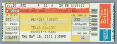 Rafael Palmeiro HR#409 Arod RBI 1st Yr Rangers Tony Clark Ticket Stub 5-10-2001 - Image 1 of 3