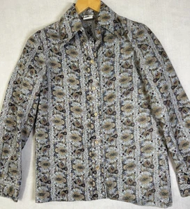 Vintage Dana Point Damen Bluse Gr. 6 Blumenmuster Poly-Mischung Knopf LS Retro Groovy Cali - Bild 1 von 11