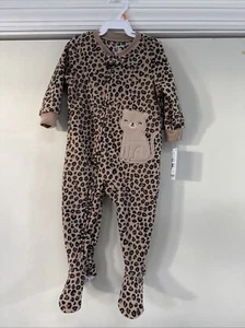 Carter's Girls Brown Leopard Print Zipper Fleece Footed Pajamas NWT 12 Month - Picture 1 of 6
