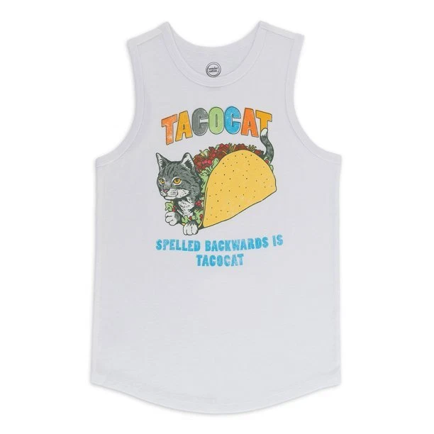 Camiseta sin mangas Wonder Nation para niños PEQUEÑA (6-7) TACO CAT sin etiquetas blanca nueva Foto 1 de 1