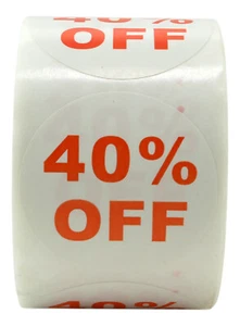 54 Rotoli di Etichette Sconto "40% OFF" (500 etichette/rotolo, diametro 1,5") Senza BPA! - Foto 1 di 2