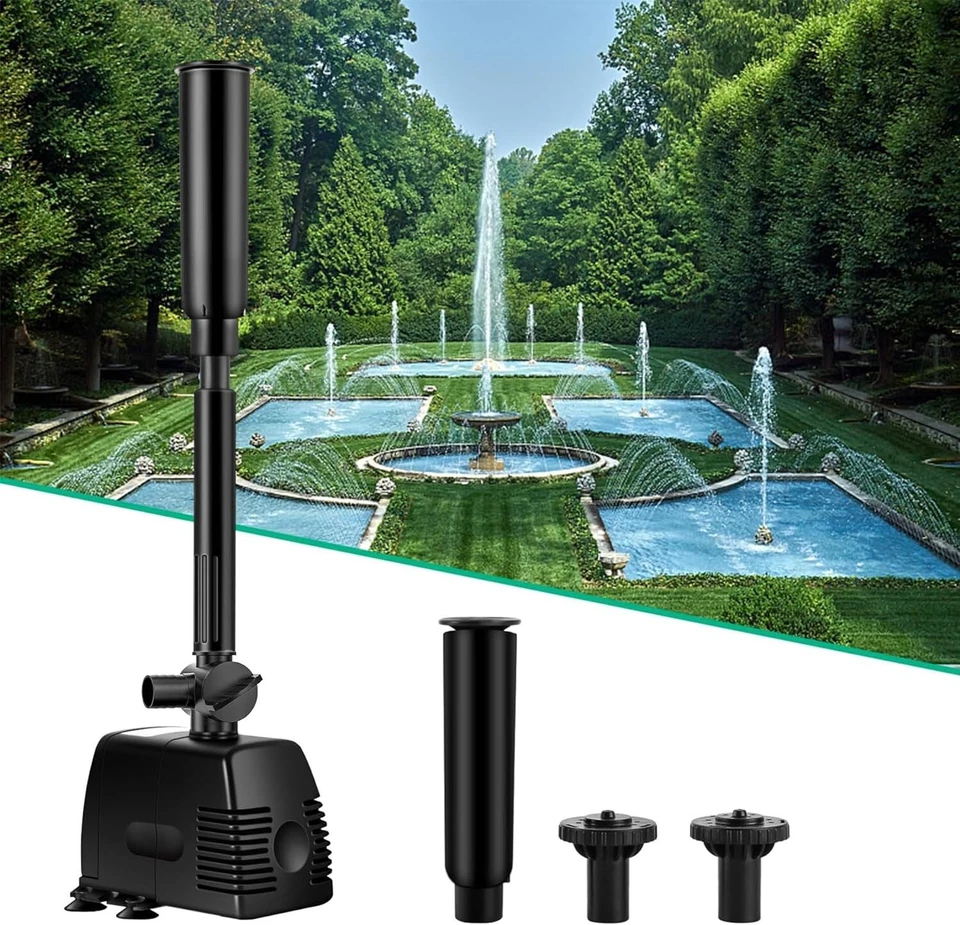 Springbrunnen Wasserspiel Fontäne 800L/h Pumpe Garten Brunnen Düsen Schwarz B224 - Bild 1 von 4