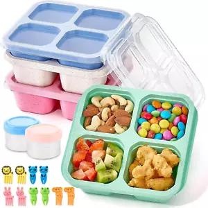Bento Snack Boxes 4 Pack, Reusable Bento Boxes Kids Adults with 4 Compartments & - Picture 1 of 7