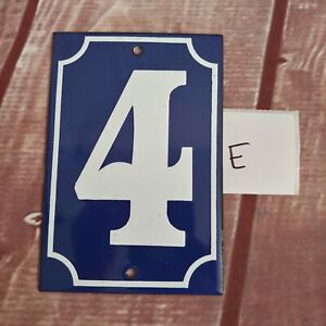 FRENCH #4 Home Address Royal Blue Enameled Porcelain Sign Plate Tile Number