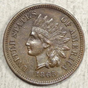 1865 Indian Cent, Fancy 5, Repunched Date, Snow-3, Almost Uncirculated   0219-07 - Picture 1 of 7