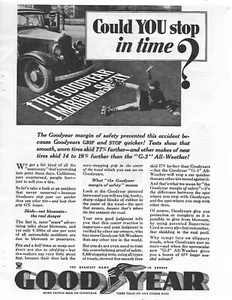 1934 Vintage Print Ad Goodyear Tires "Could You Stop in Time?" - Picture 1 of 1
