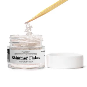 Ivory Edible Shimmer Flakes 4g Jar Edible Glitter Freezer & Bake Safe Flakes - Picture 1 of 7