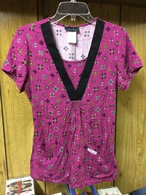 Scrub Top Cherokee Women's Size XS Magenta Pattern - Image 1 of 4