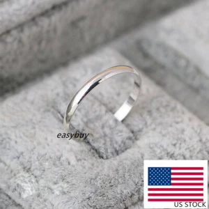 REAL s925 Sterling Silver Solid Thin 2mm Classic Plain Band Ring Wedding Engage