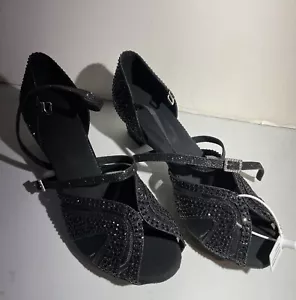 Black Stoned and mesh latin ballroom dance shoes, Size 8 1/2, 2" heel (11) - Picture 1 of 3