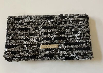 BCBG Silver Sequin Folded Clutch Purse Evening Wedding Handbag EUC - Image 1 of 4